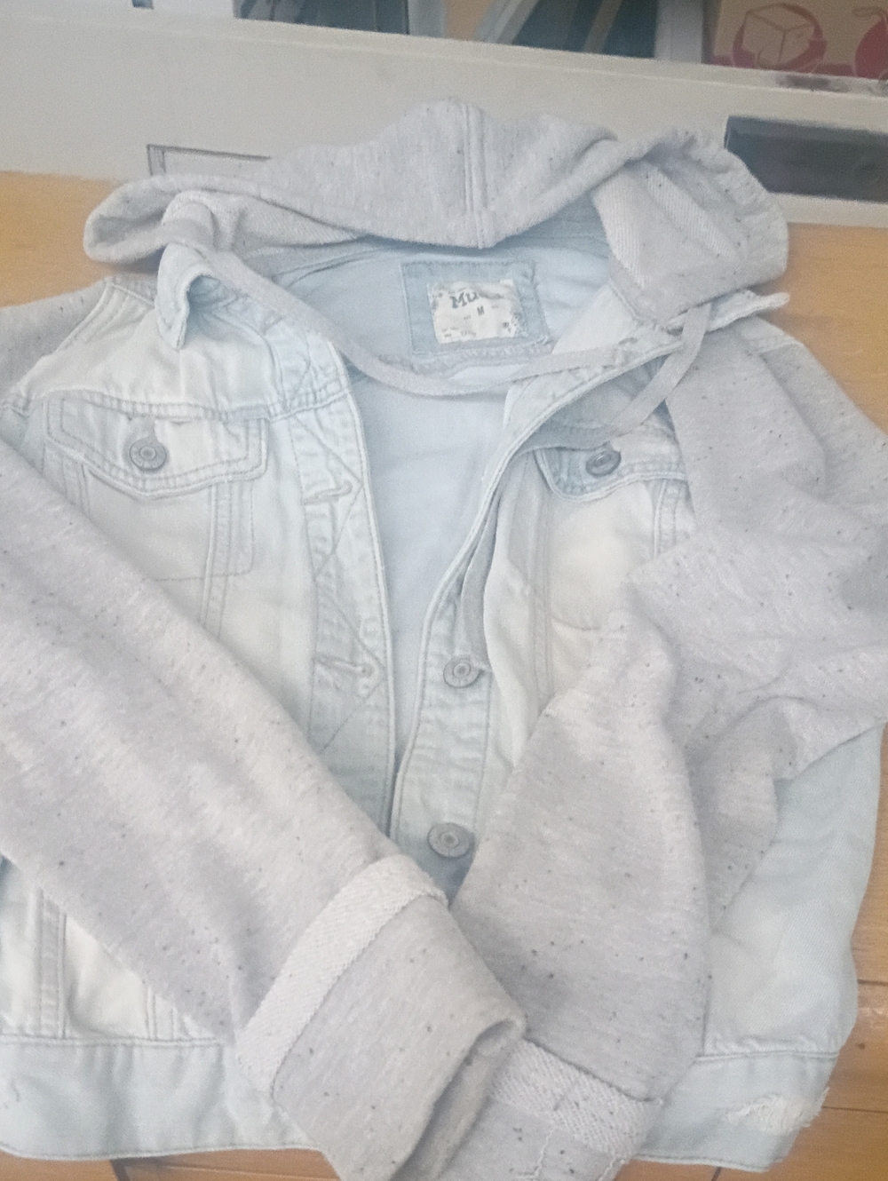 Mudd Light Gray Hooded Denim Jacket for Kids - Unbranded